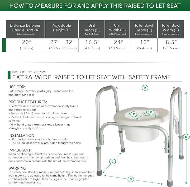 Asiento inodoro elevado ancho con marco seguridad