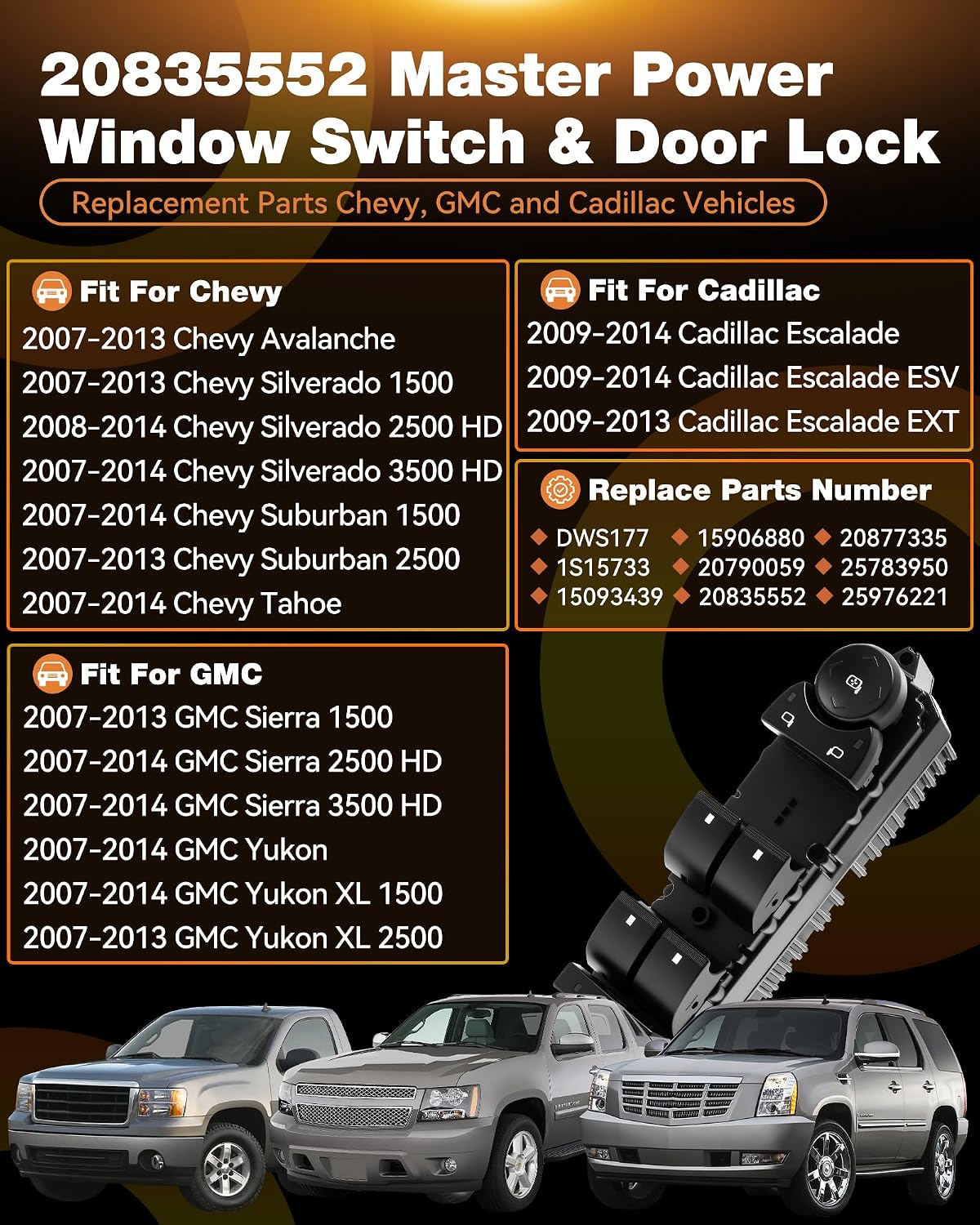 Interruptor maestro ventana Chevy Silverado 1500 2500 HD