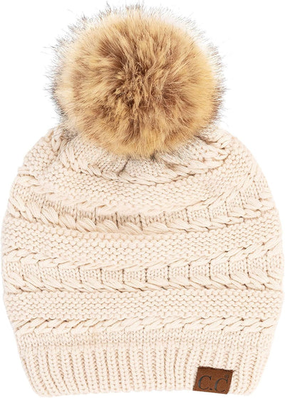 Gorro unisex liso con pompón y ribete