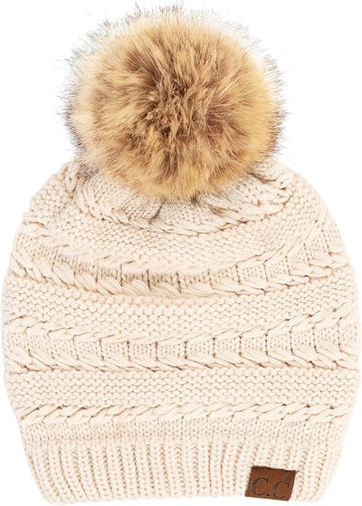 Gorro unisex liso con pompón y ribete