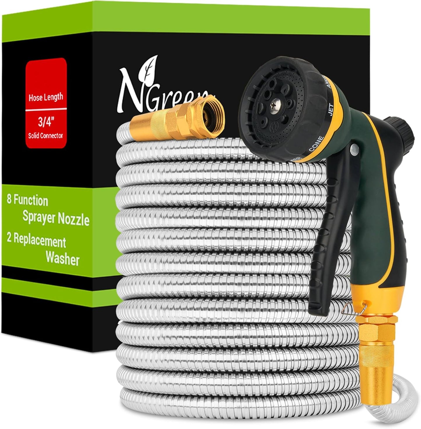 Manguera jardín acero inox 75ft 8 patrones boquilla