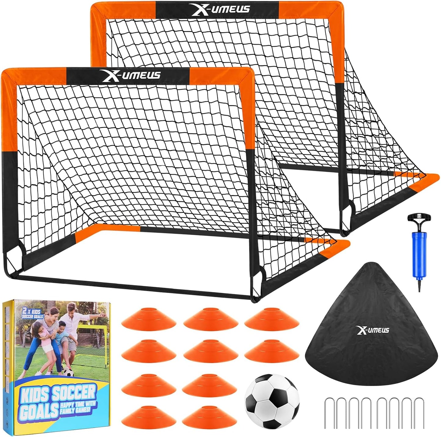 Portones fútbol para niños set 2 4x3pies con balón conos y