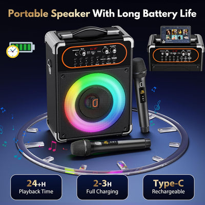 Máquina karaoke con 2 micrófonos Bluetooth 5.3 PA