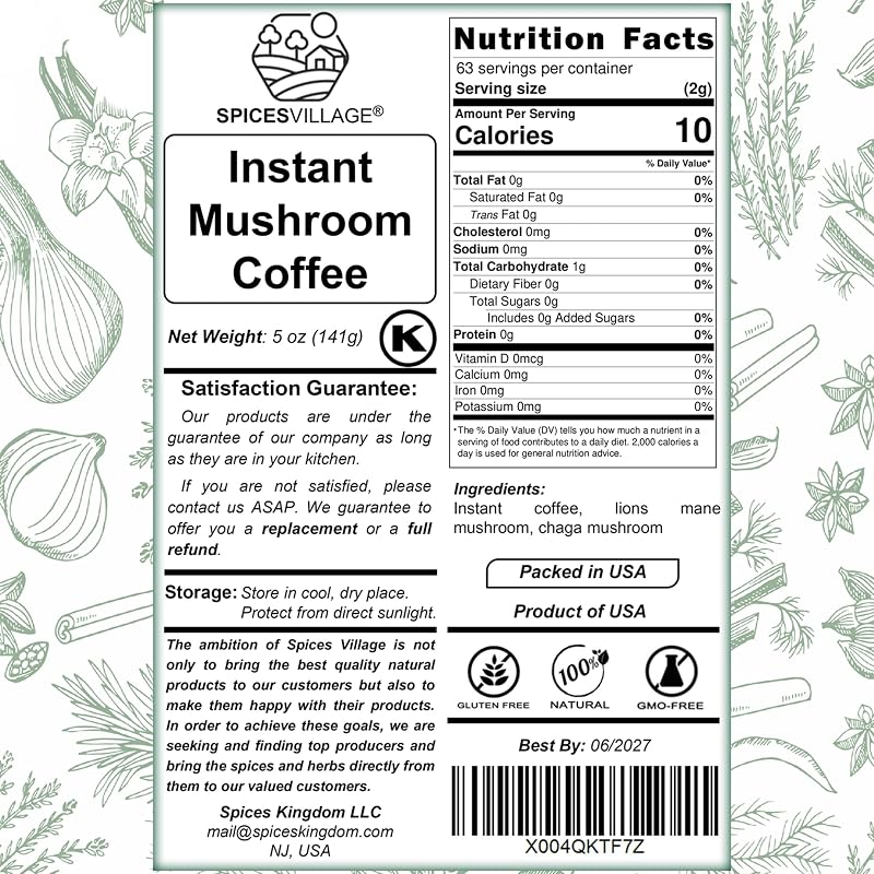 Café instantáneo de hongos Arábica 5oz 63 porciones Kosher