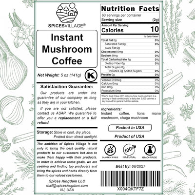 Café instantáneo de hongos Arábica 5oz 63 porciones Kosher
