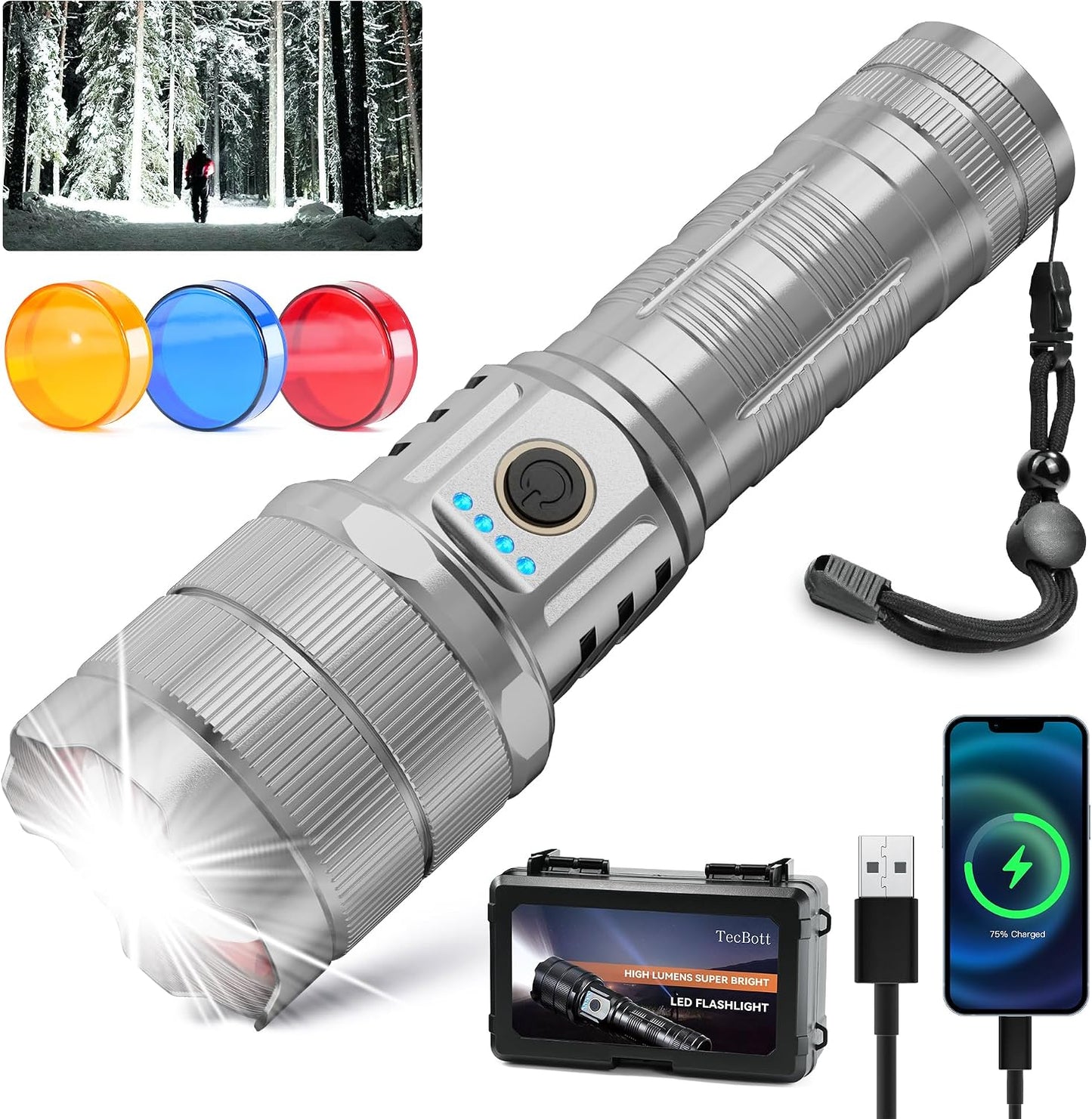 Linterna LED recargable 10000 lúmenes 5 modos IPX6