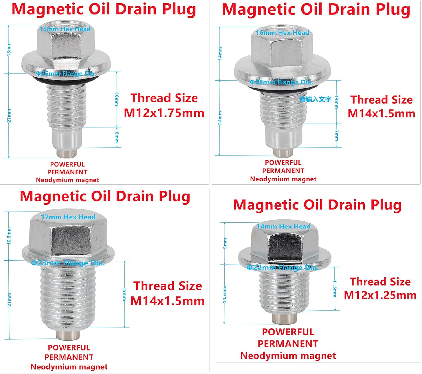 Set 4 tapones drenaje aceite motor magnético M12x1.25