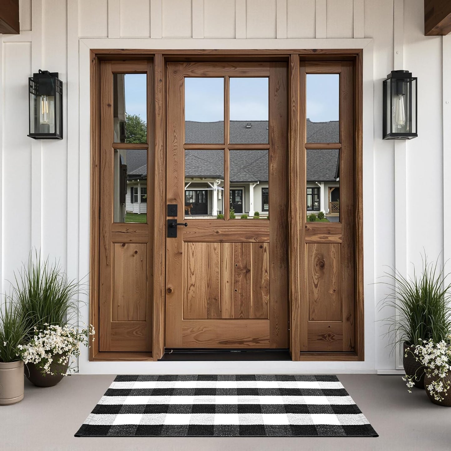 Alfombra lana cuadriculada 27.5x43pulg algodón puerta