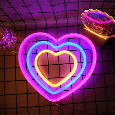 Letrero Neón Corazón Rosa Luz Pared San Valentín