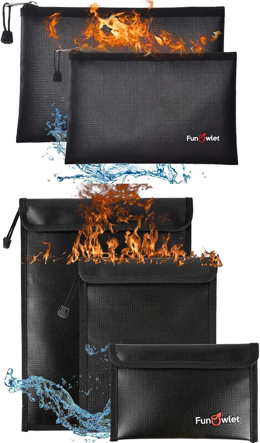 Bolsa documentos ignífuga impermeable set 3 con cremallera