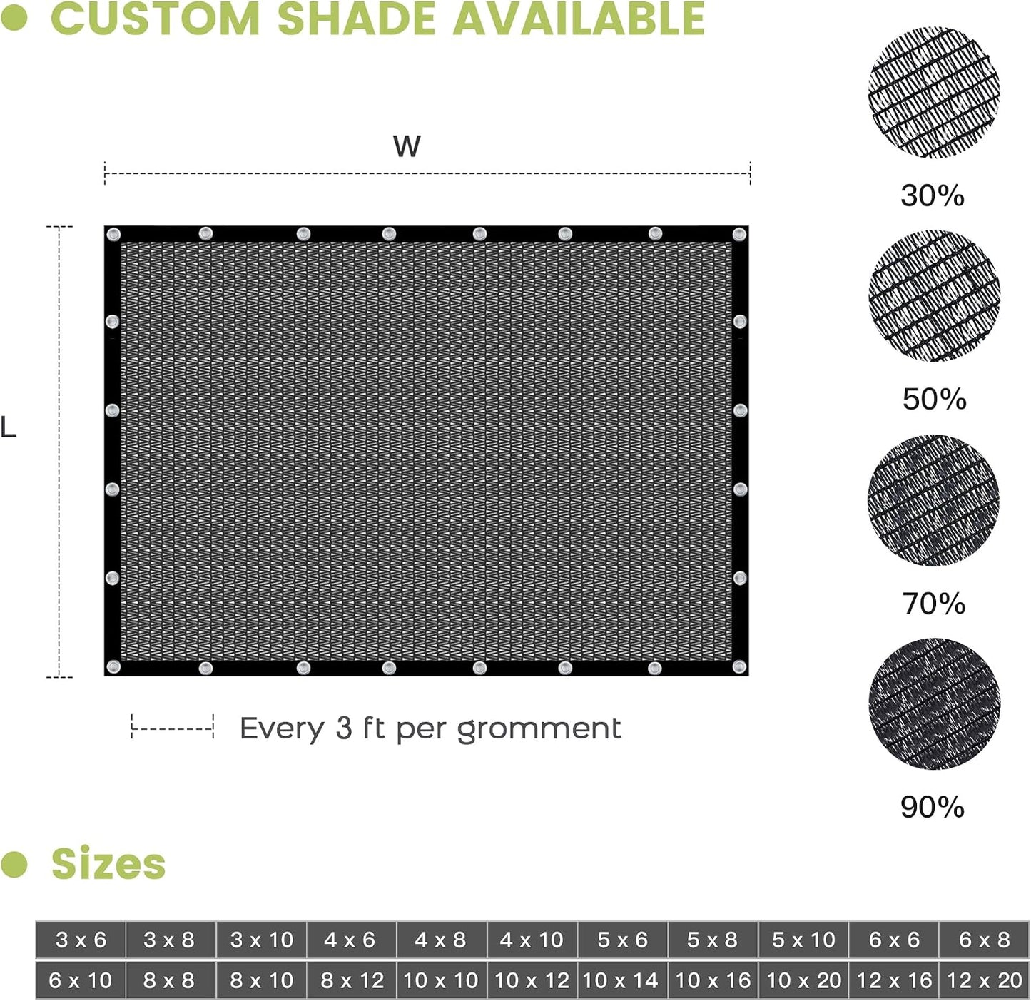 Tela sombra 70% 10x12ft para patio jardín