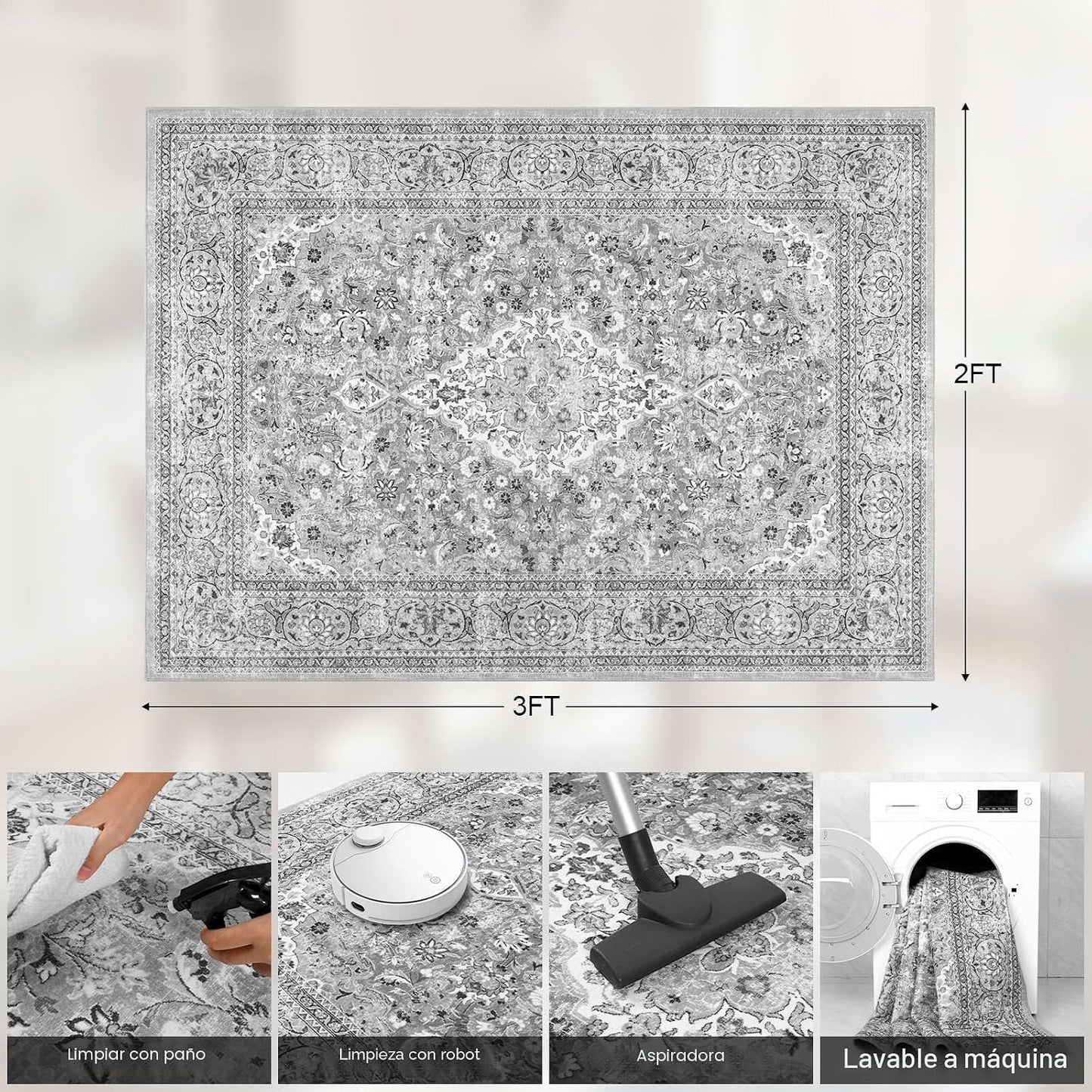 Alfombra puerta gris estilo bohemio antideslizante 2x3pulg