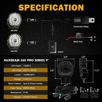 Luces redondas todoterreno 9pulg LED 270W barra luz 37776LM