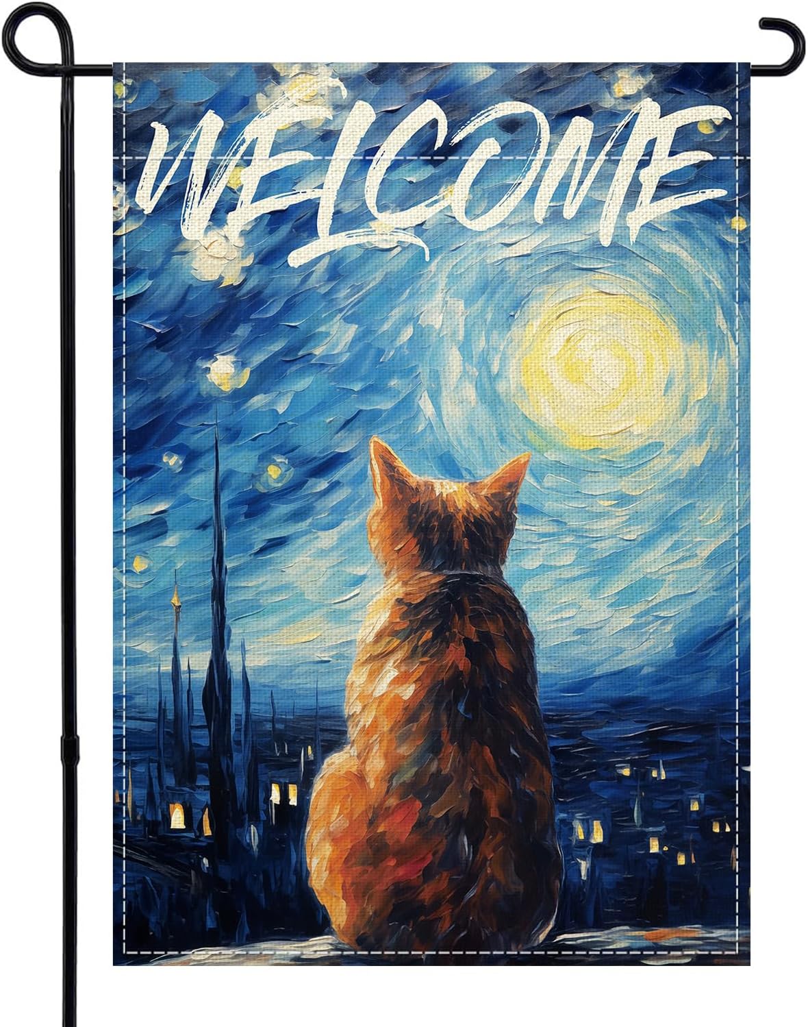 Bandera jardín gato estrellado 12x18" arpillera decoración