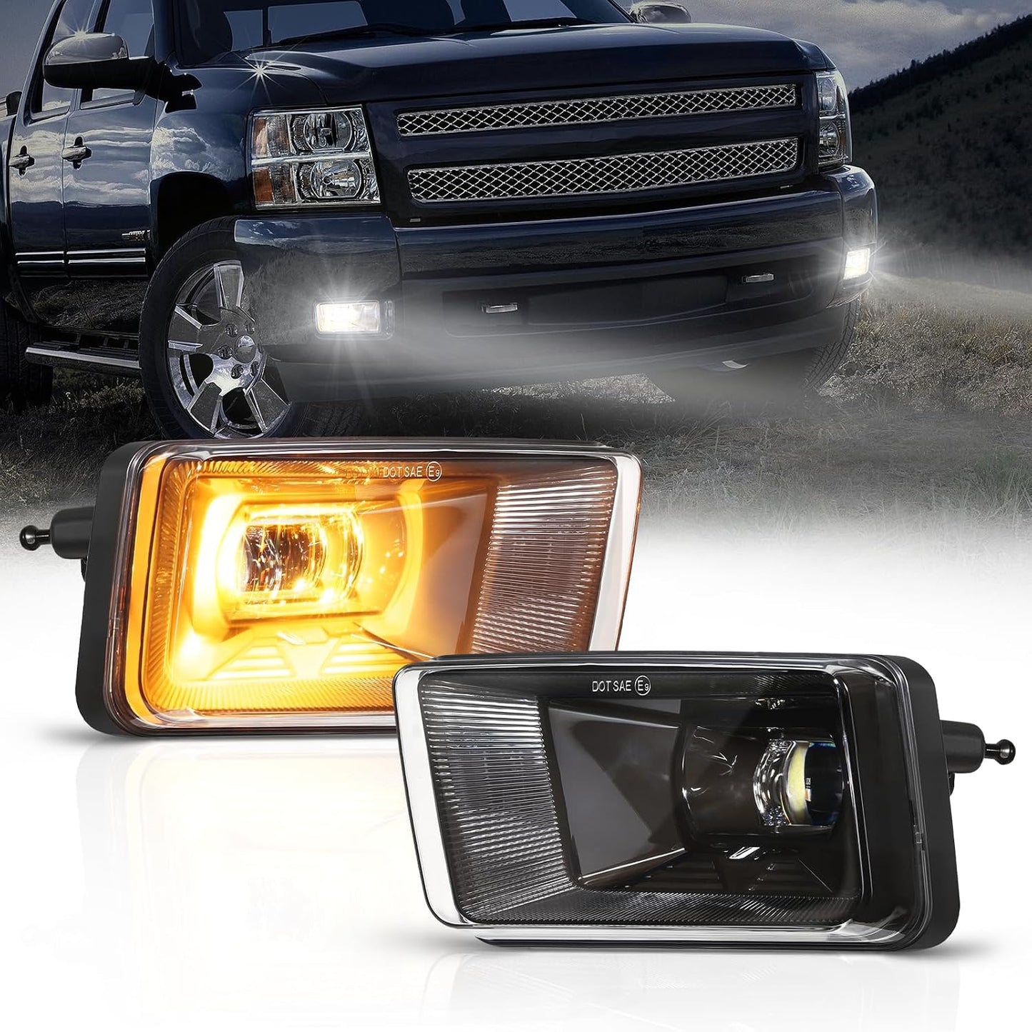 Luces antiniebla LED halo ámbar DRL para Chevy Silverado