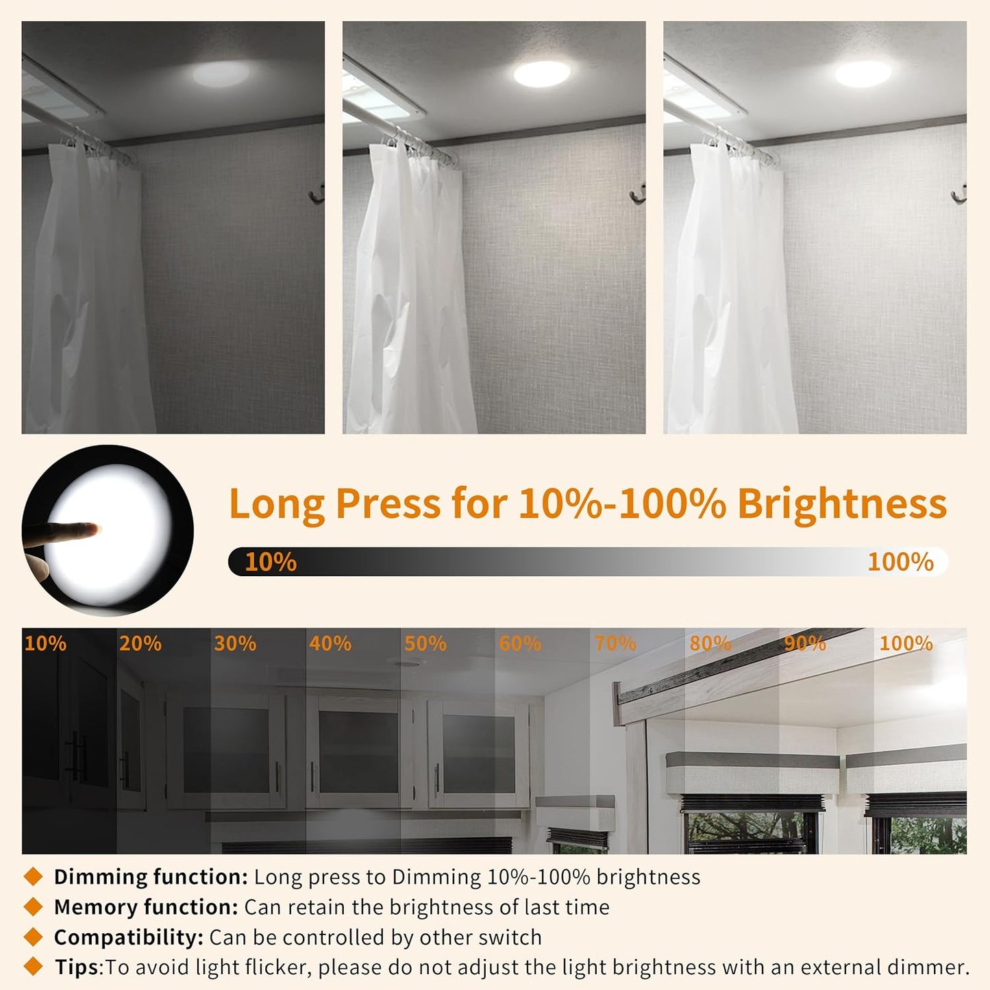 Luz LED techo 5" 12V regulable para cámper furgoneta