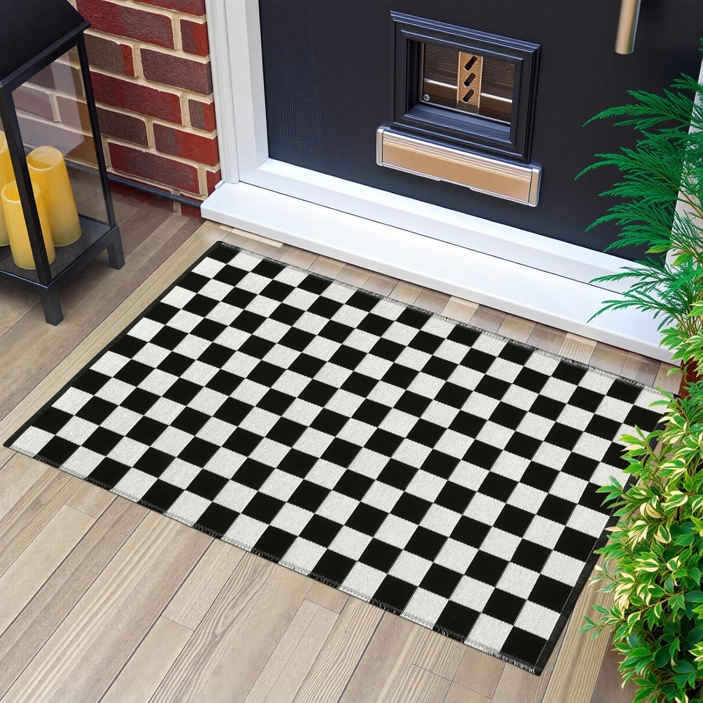 Alfombra cuadros marroquí 2x3ft reversible algodón puerta