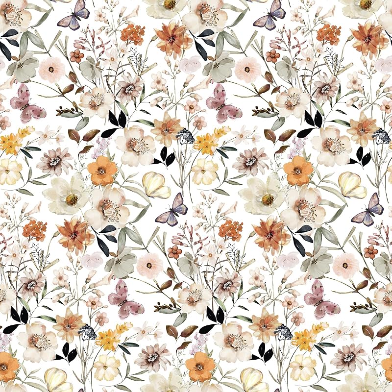 Papel tapiz floral mariposas remov. 17.7x354"