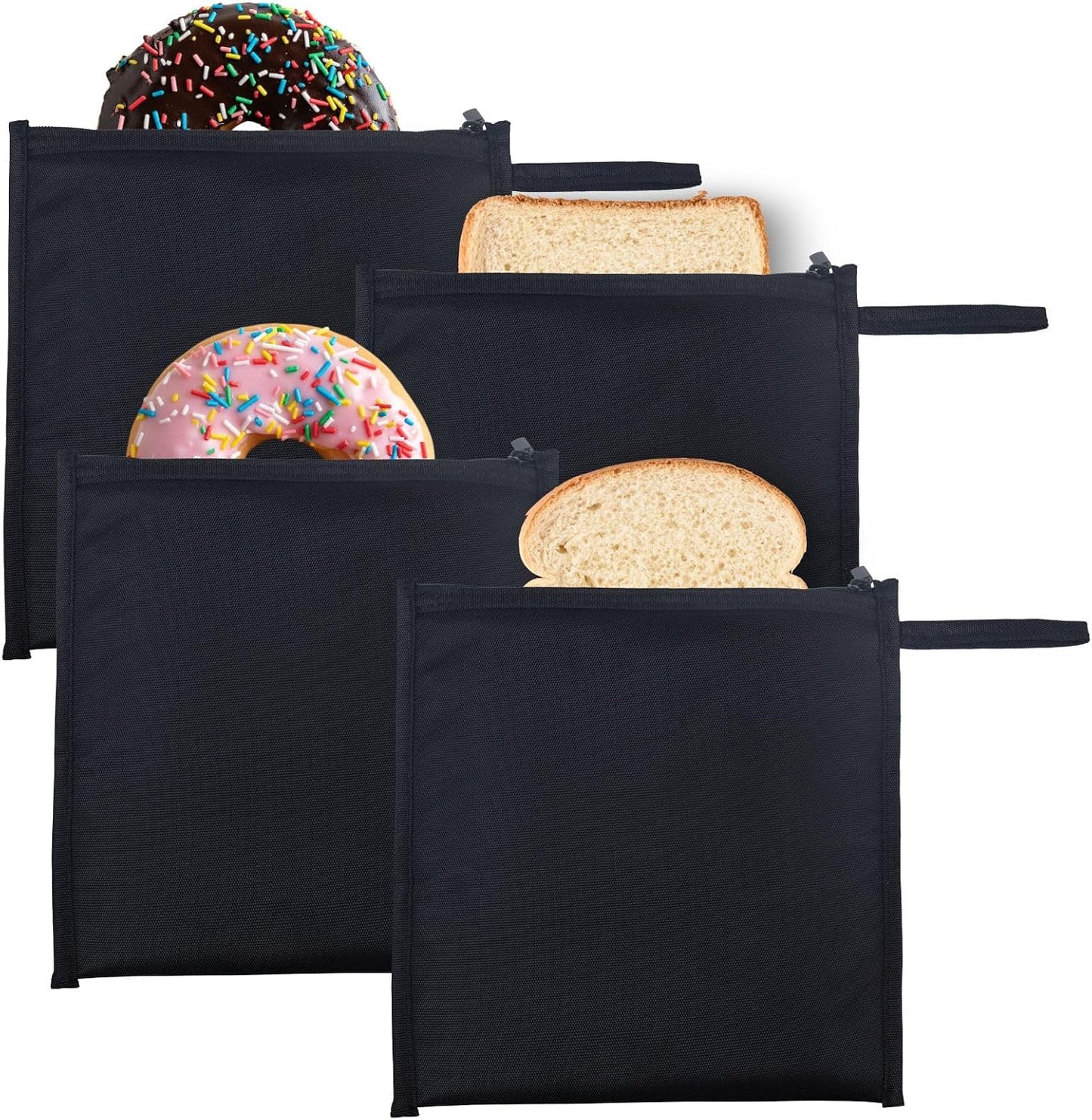 Bolsas reutilizables almuerzo aisladas 4 pzas negro