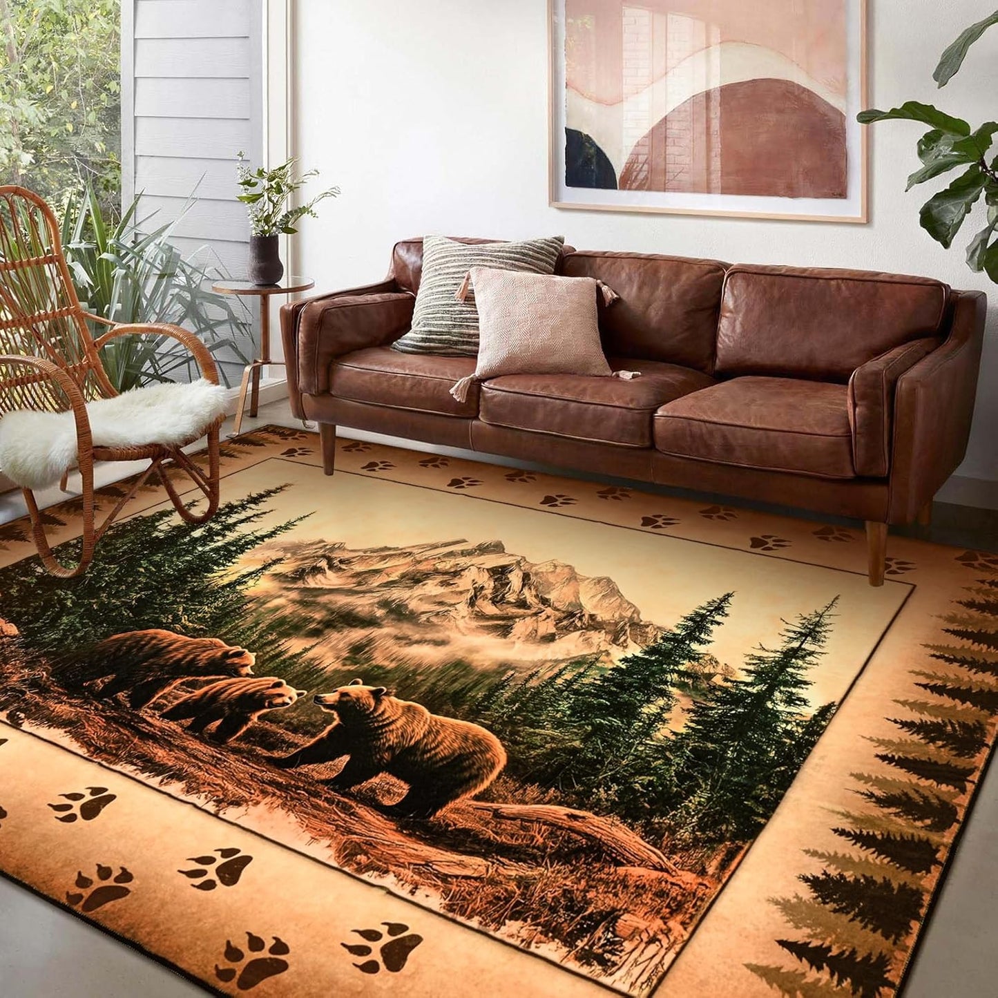 Alfombra rústica cabaña 5x7ft pelo bajo lavable antiderrap