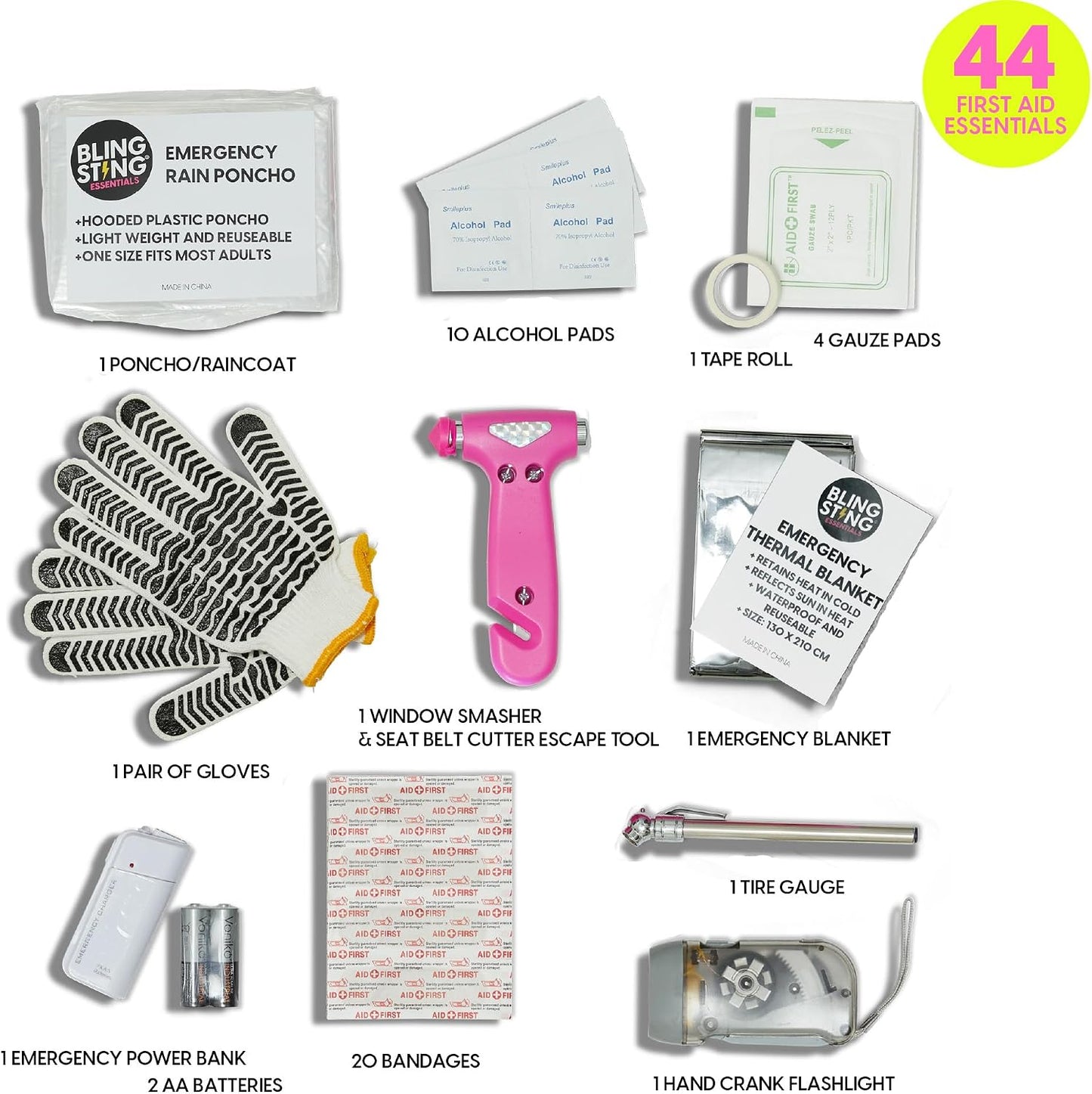 Kit emergencia carretera 44pzas linterna banco primeros auxilios