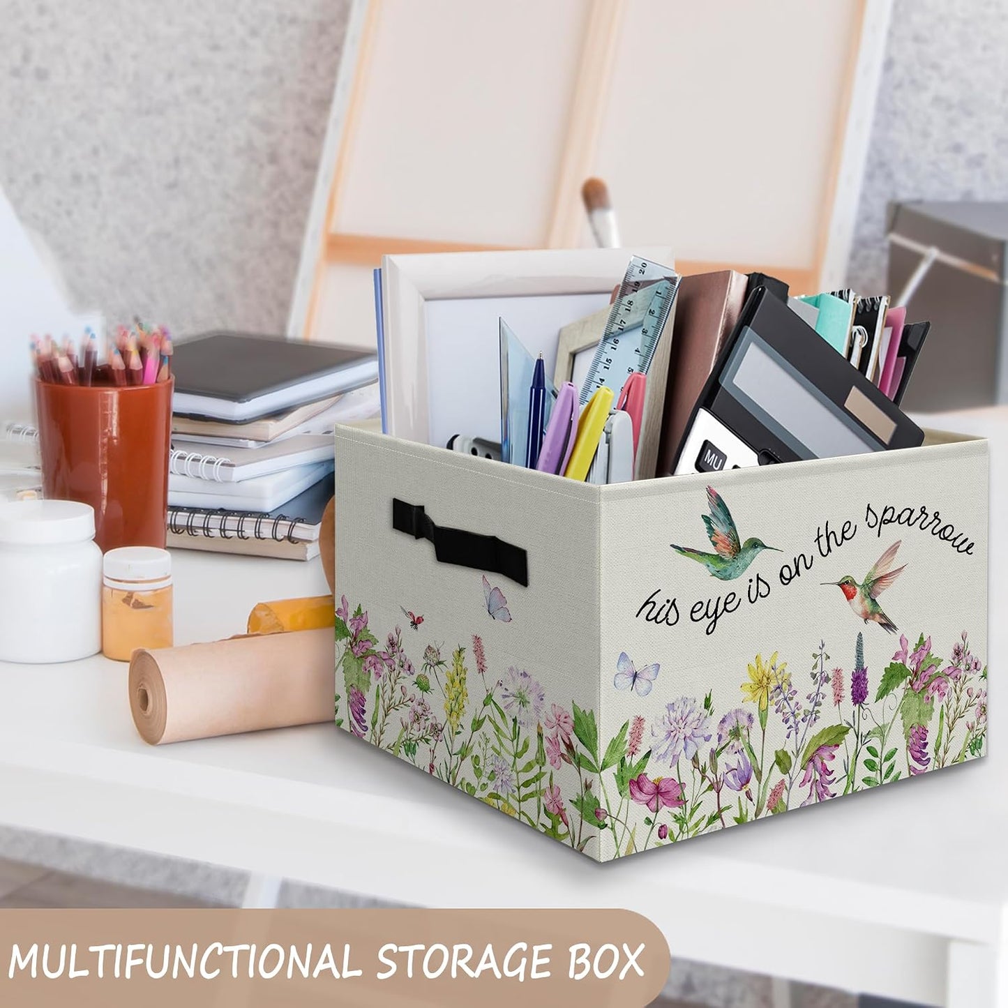 Caja plegable cristiana colibrí con asas para dormitorio