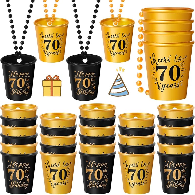 24 Pzas Tazas Plástico Dorado y Negro para Cumpleaños