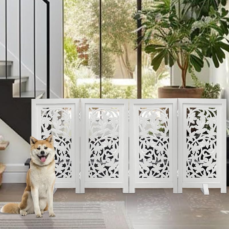 Puerta plegable perros 56x28" diseño Lucy blanco antiguo