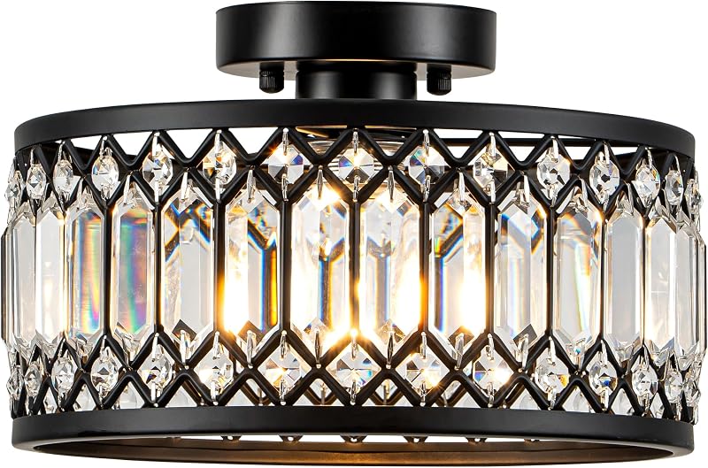 Lámpara techo cristal negro candelabro redondo 1 luz