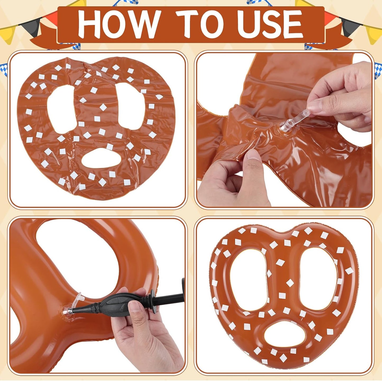 6 Pzas Pretzels Inflables Oktoberfest 15" Decoración Alemana