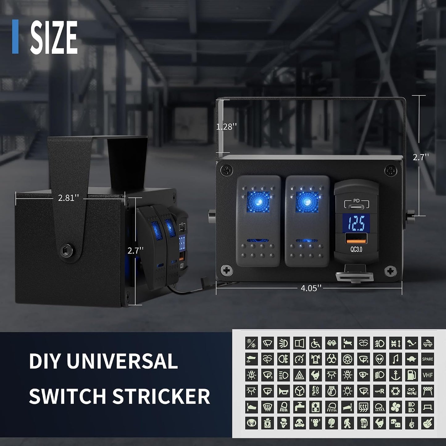 Caja interruptor basculante 12V con USB PD y QC