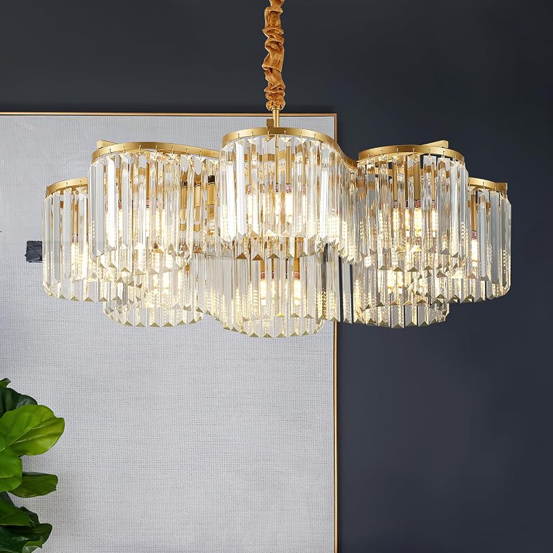 Lámpara techo dorada 8 luces cristal ajustable