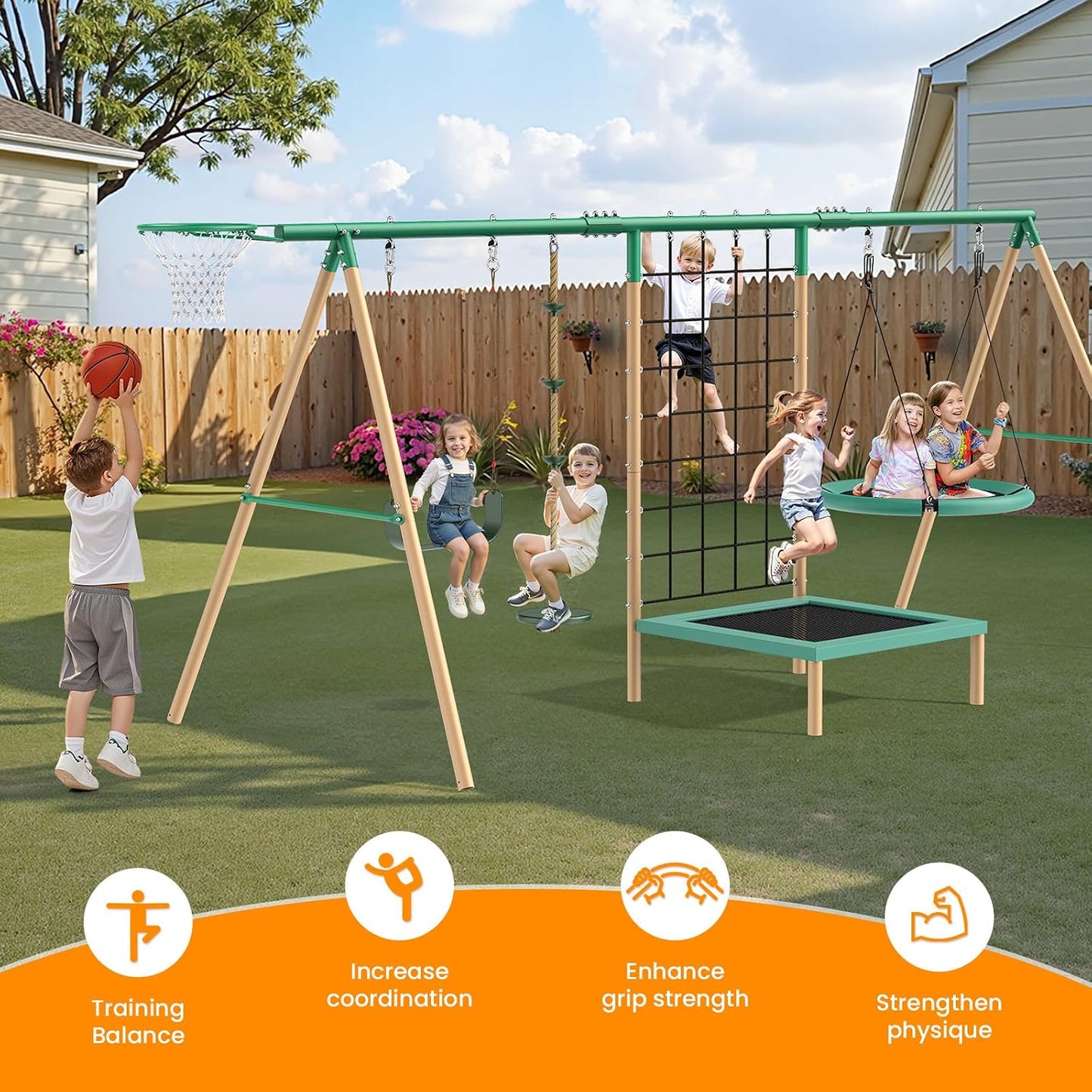 Columpio cuerda para árbol niños exteriores verde