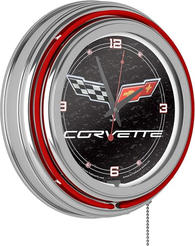 Reloj pared analógico retro Corvette C6 negro cadena