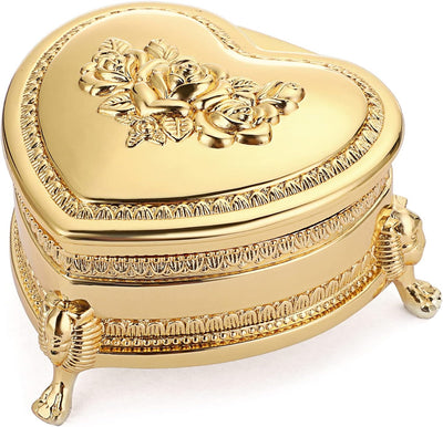 Caja organizadora joyas vintage forma corazón metal dorado