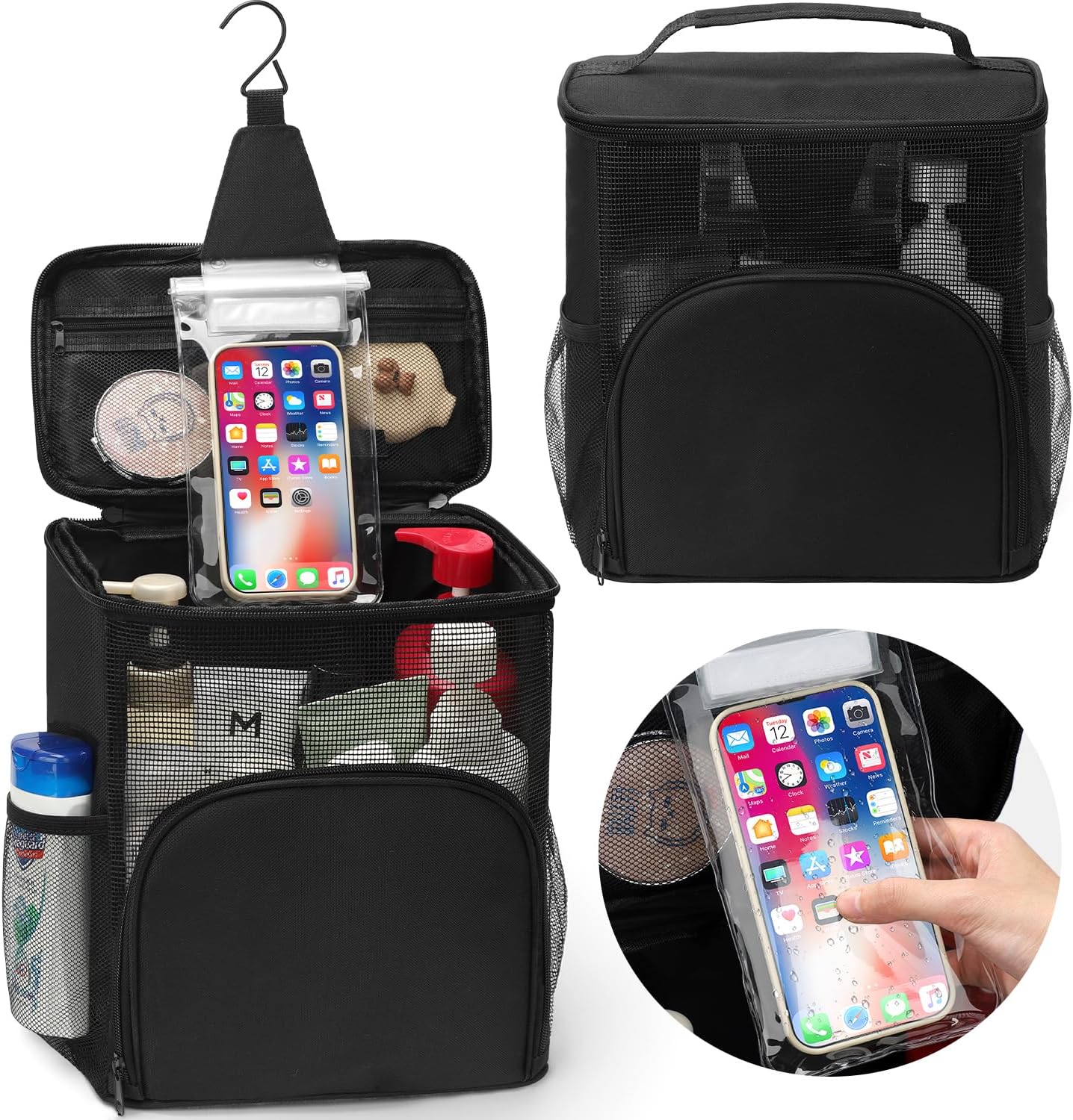 Bolsa ducha colgante con almacenamiento para teléfono