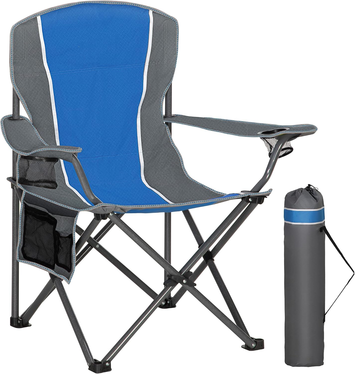 Silla camping plegable resistente reposabrazos 350lb azul