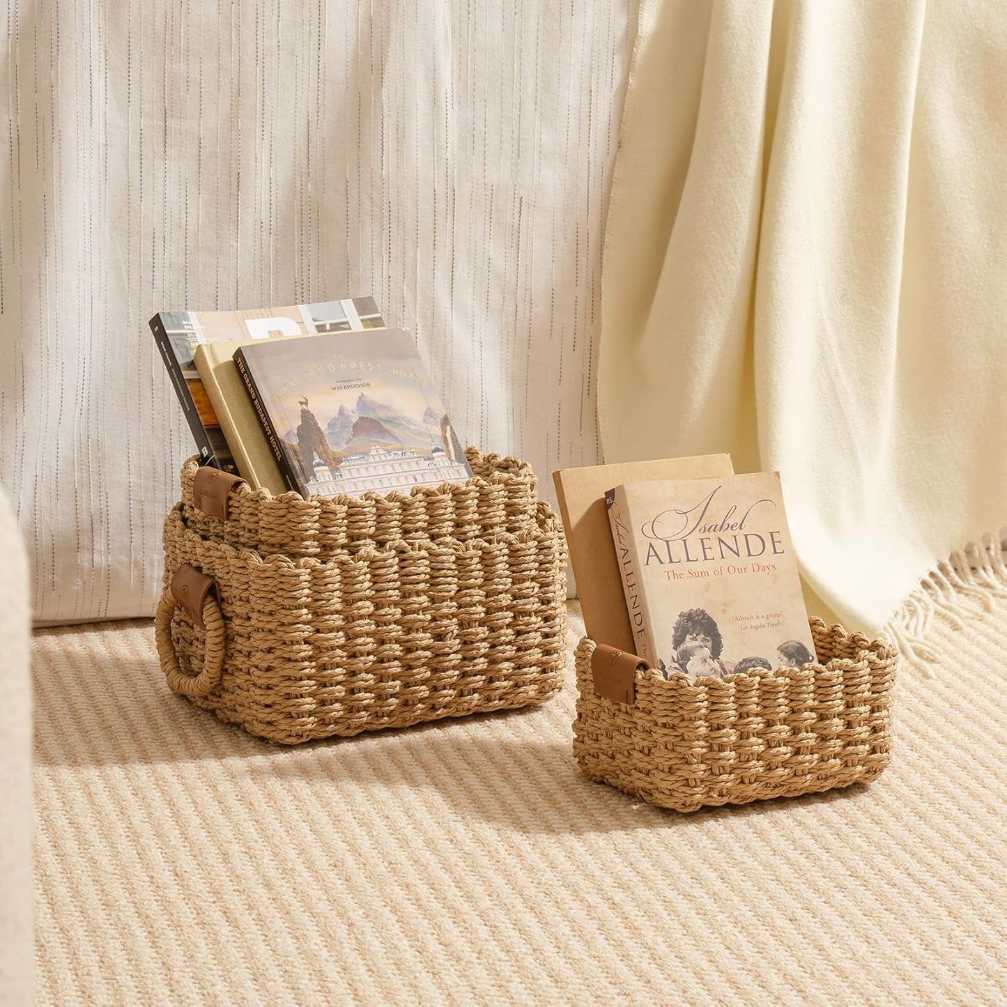 3 Cestas Cuadradas Mimbre Decorativas para Estantería