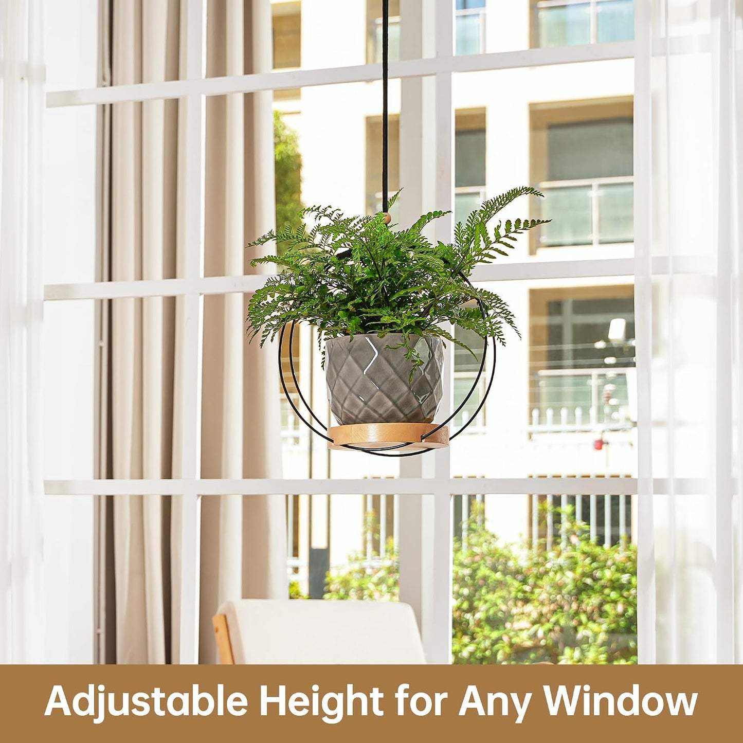 Colgador plantas macramé con cuentas madera 12.6pulg