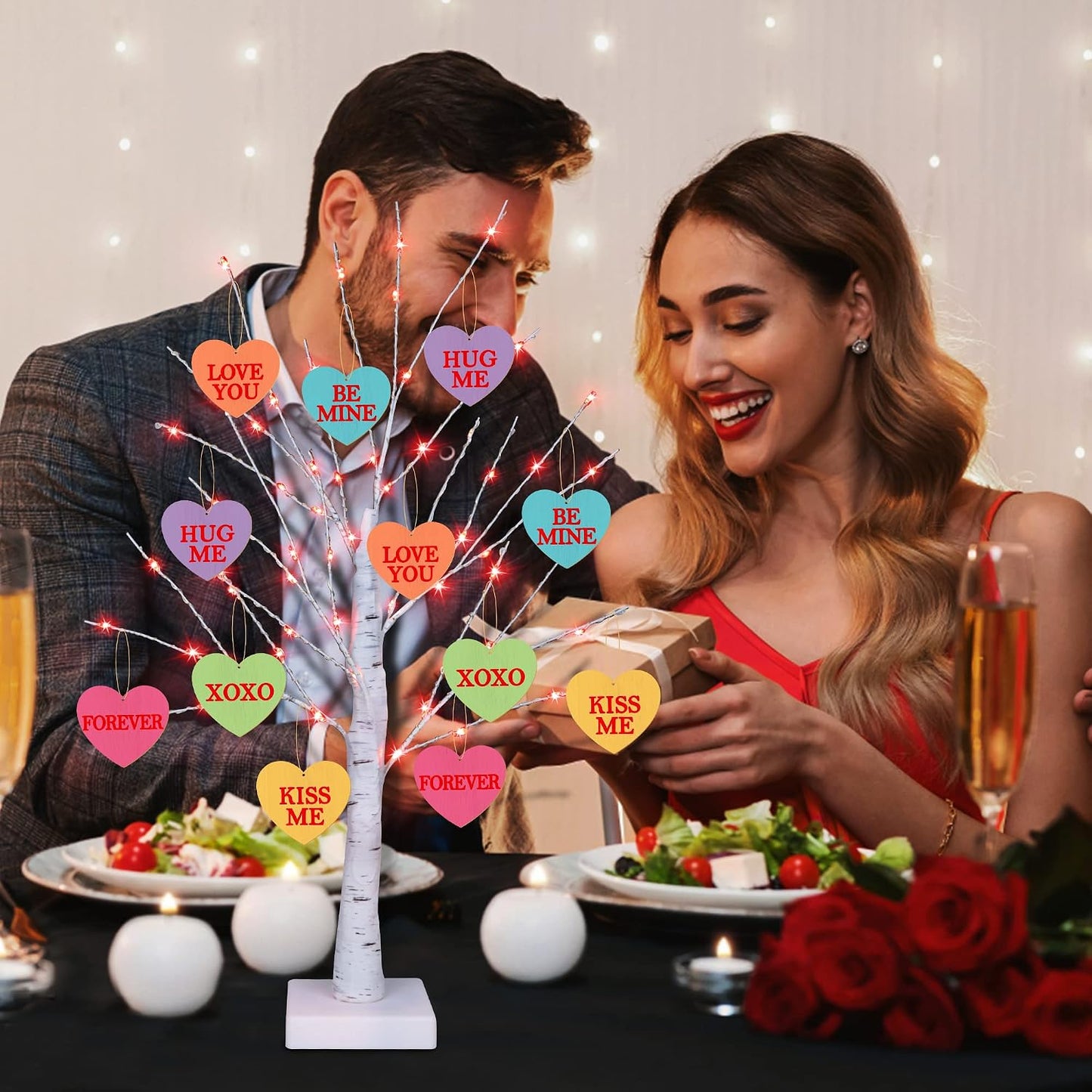 Árbol luz San Valentín 24pulg 12 corazones USB