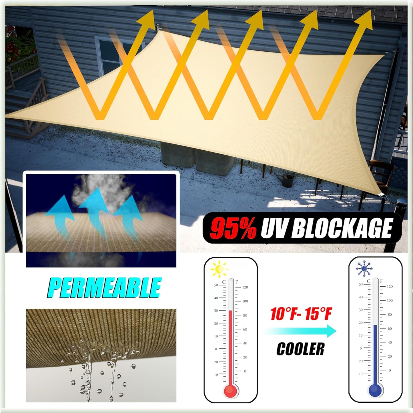 Toldo triangular blanco 20x20x20ft UPF50 resistente