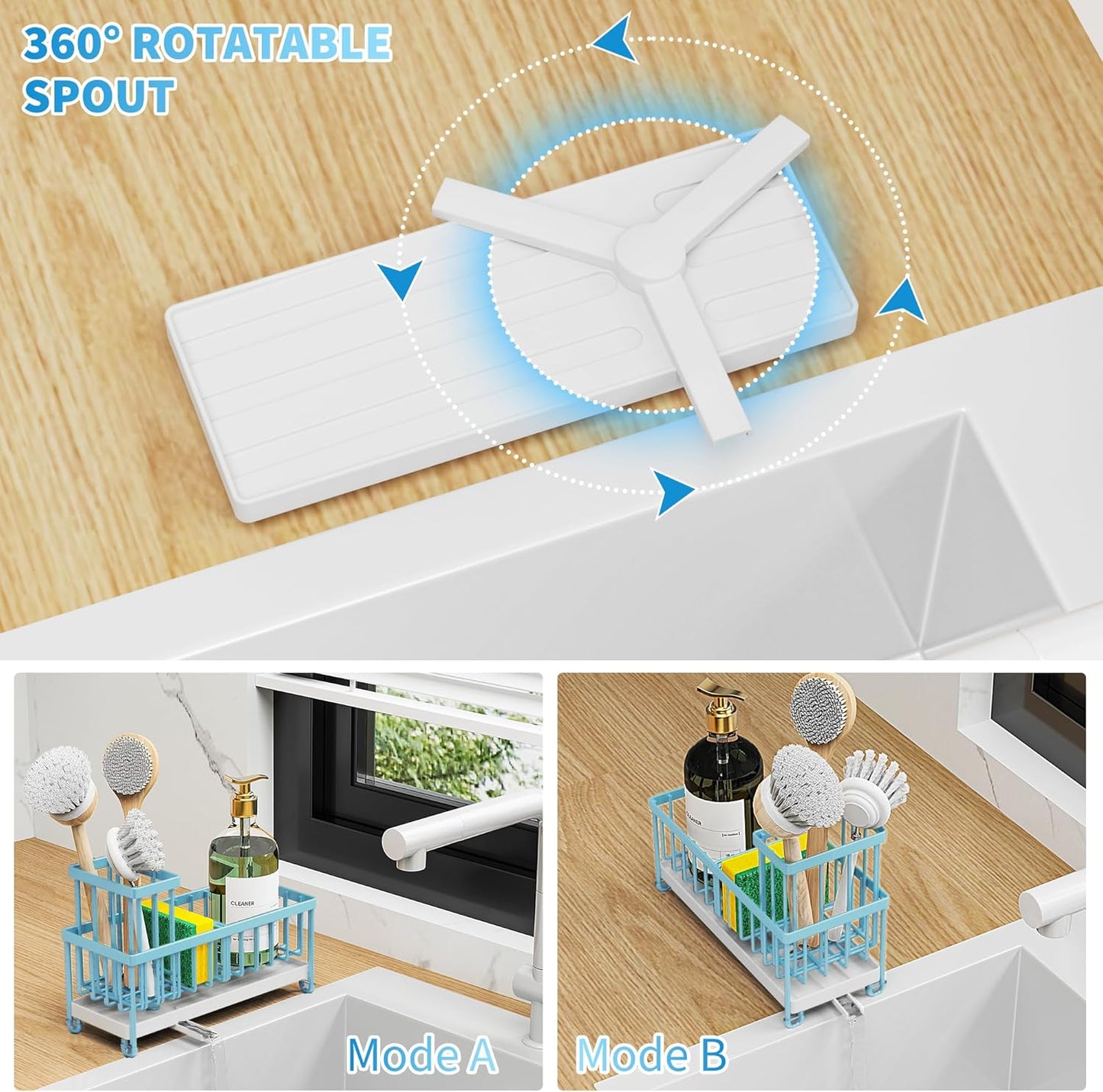 Soporte esponja azul fregadero con soporte cepillos acero