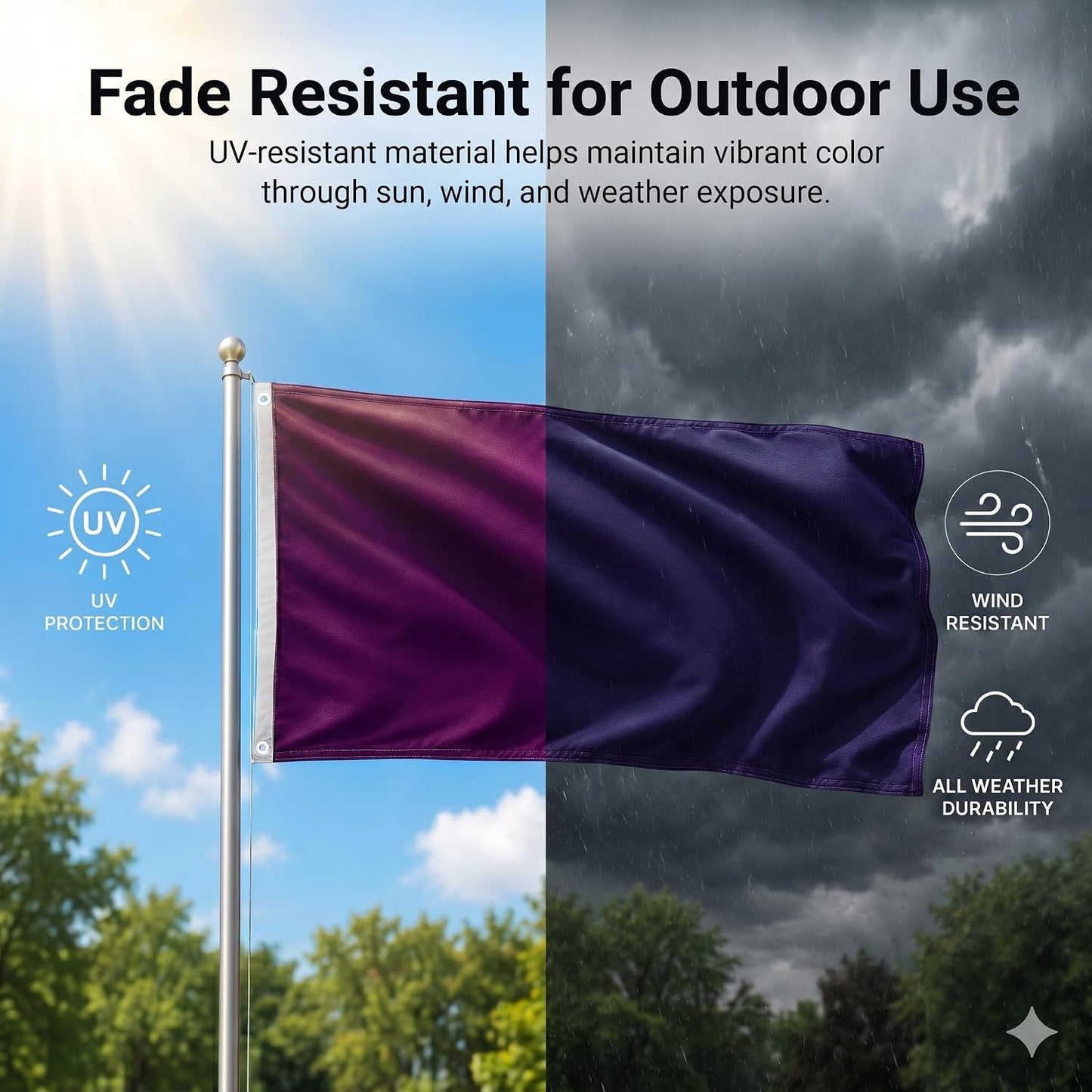 Bandera morada 2x3pies resistente UV poliéster con ojales