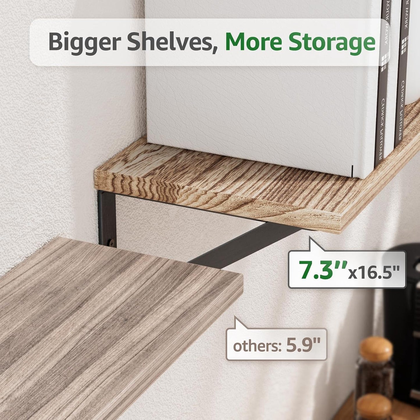 Estantes pared 7.3" set 5 madera paulownia resistente