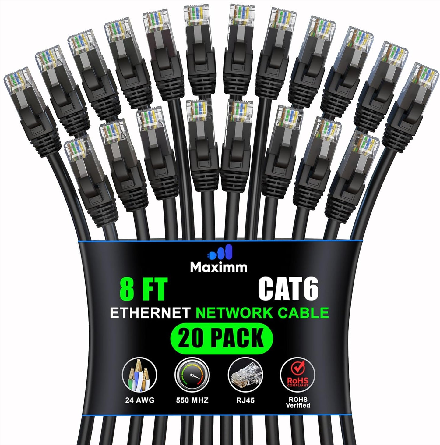Cable Ethernet Cat6 UTP 8pies pack 20 negro