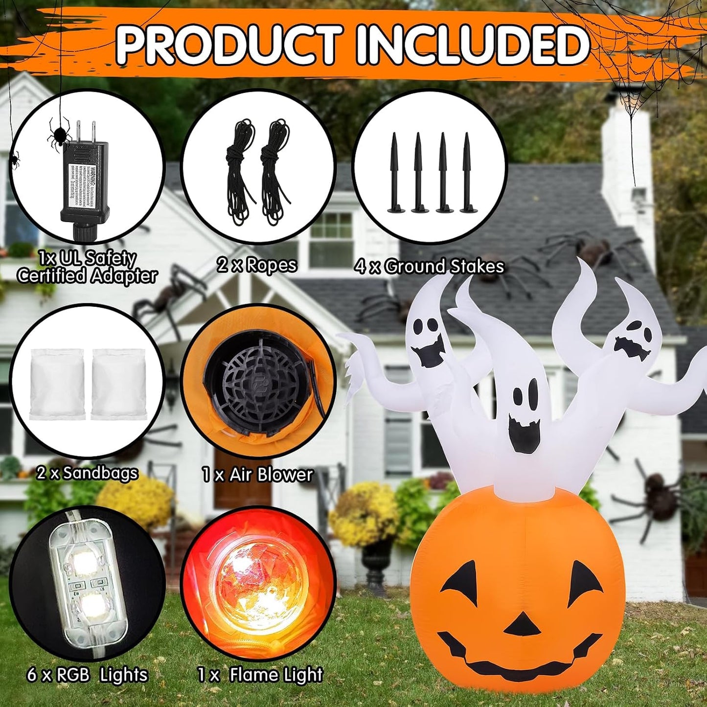 Inflable fantasmas calabaza 6ft patio con luces LED