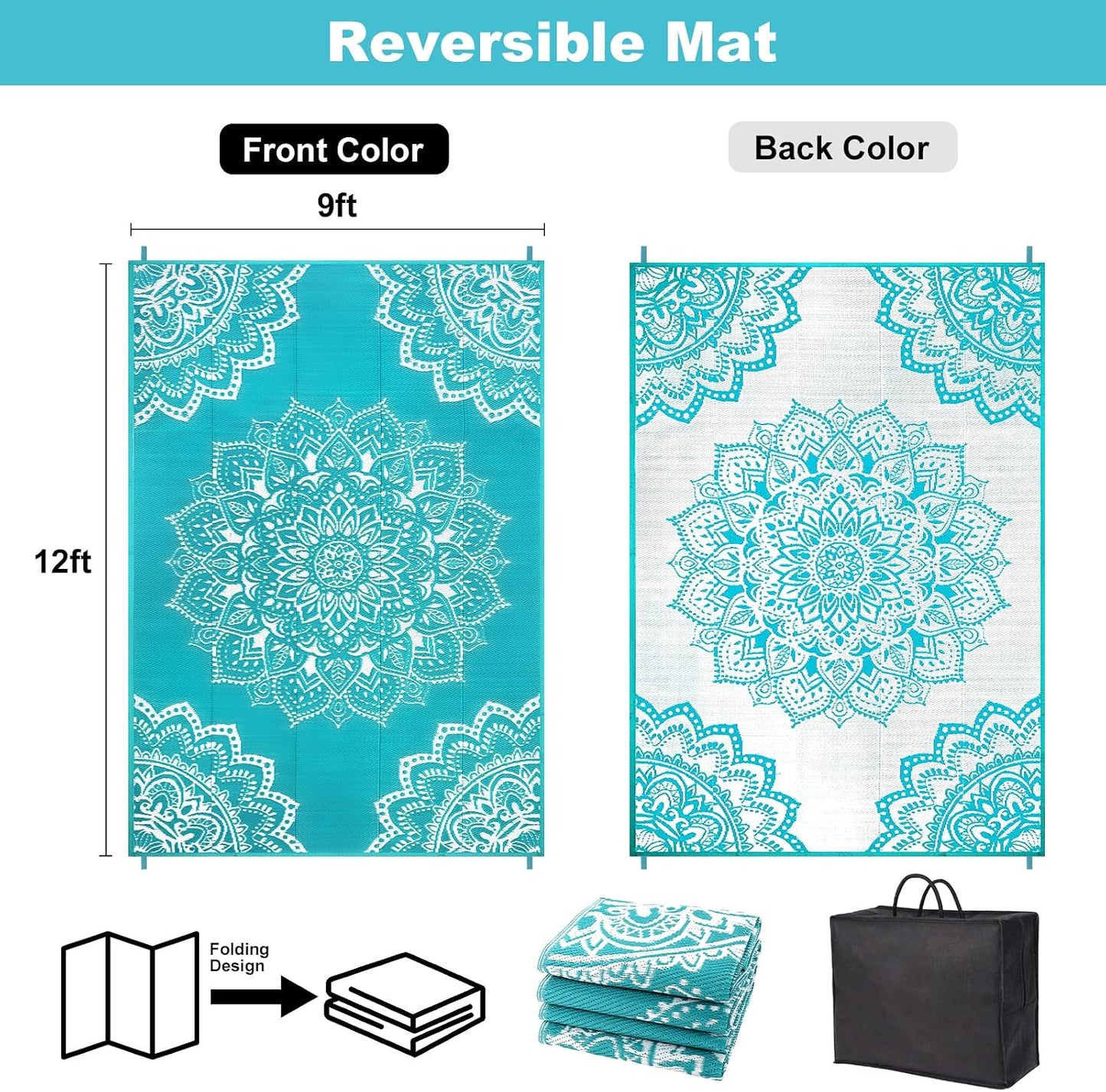 Alfombra impermeable exterior 9x12ft paja plástica para