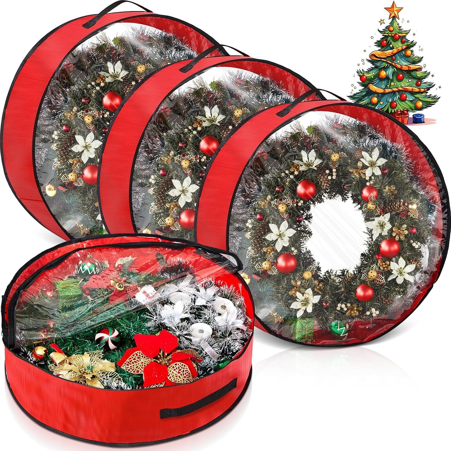 4 bolsas almacenamiento corona Navidad con ventana