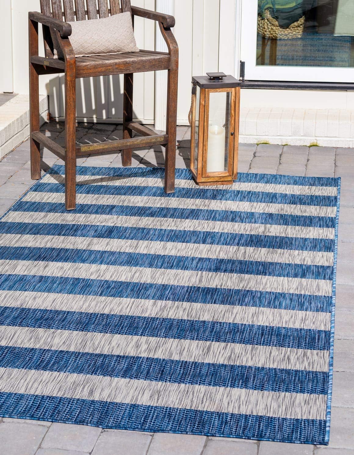 Alfombra rayas envejecida 4x6ft rectangular azul/gris