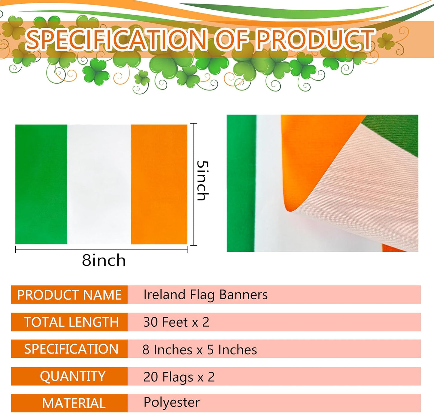 2 Banderas Irlanda 60ft 40 Pzas Colgantes